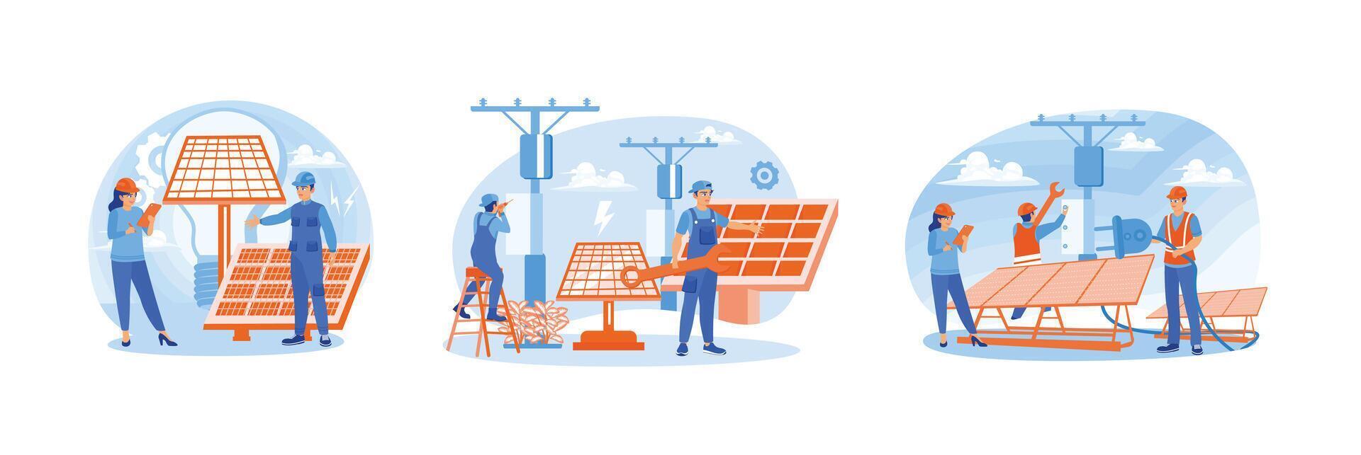 Sustainable development, solar panels, green and environmentally friendly energy. vector