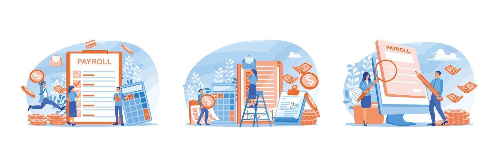 Employees get monthly salary, salary documents, receive salary online. vector