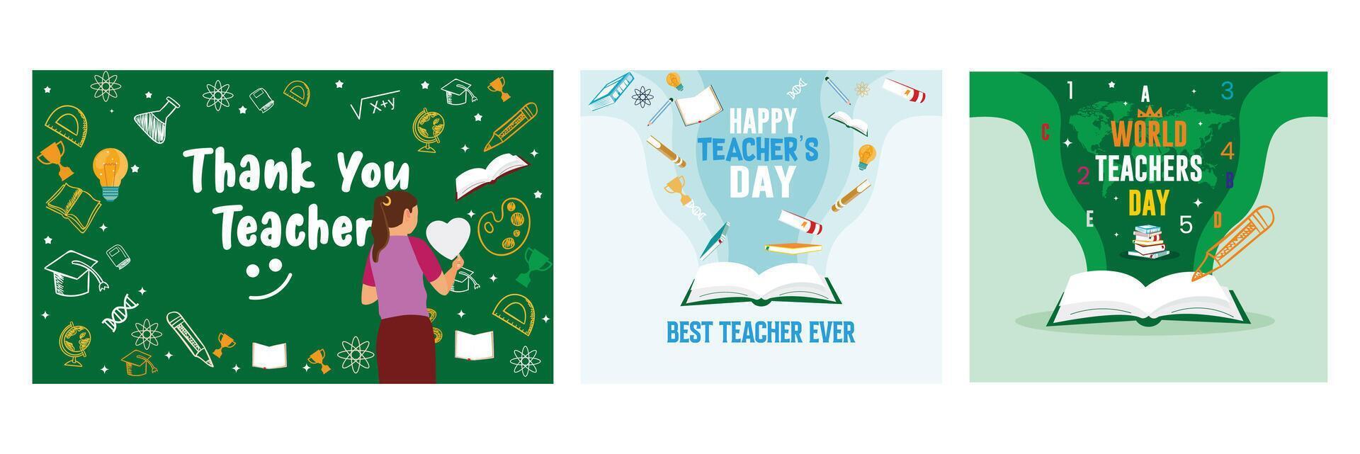 Creative teacher appreciation illustrations featuring themes and messages of gratitude. vector