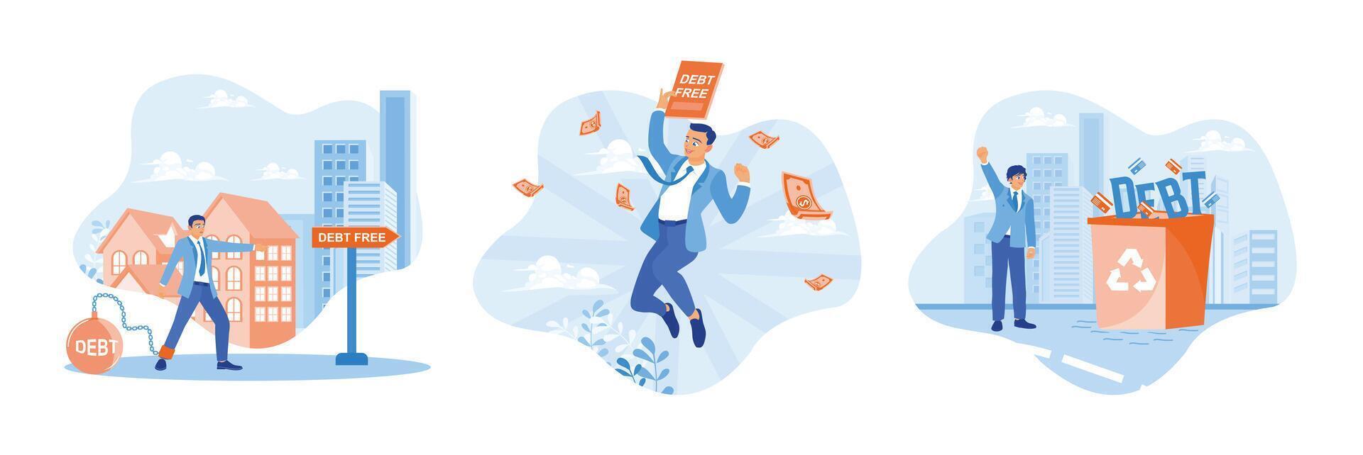 Illustration depicting a businessman who is free from debt. vector