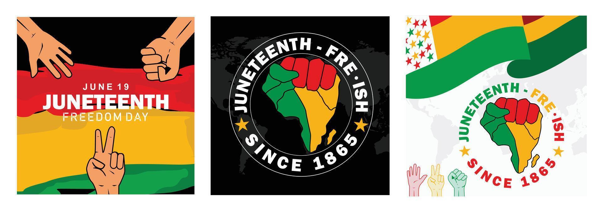 Juneteenth celebration illustrations depicting freedom, unity, and empowerment. vector