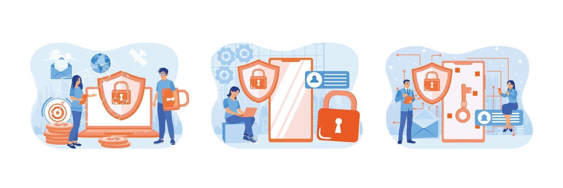 Computer network security, storing data, protecting data security and privacy on the internet. vector