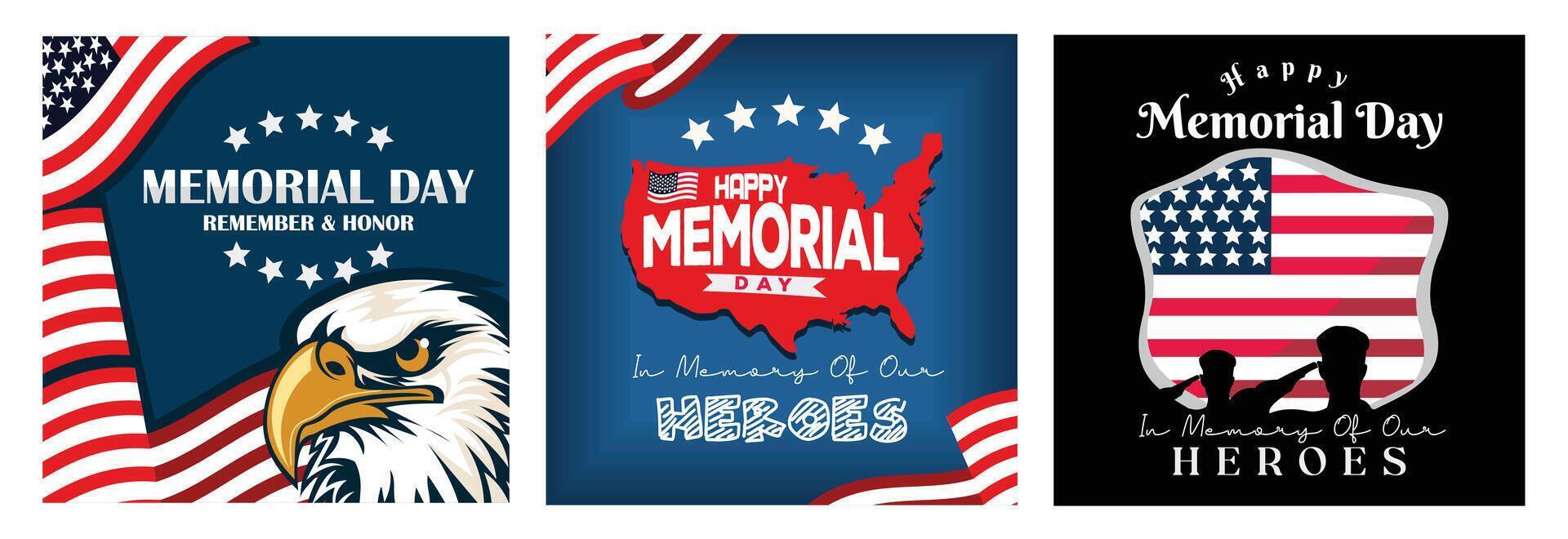 Memorial Day illustrated with patriotic themes and remembrance messages. vector