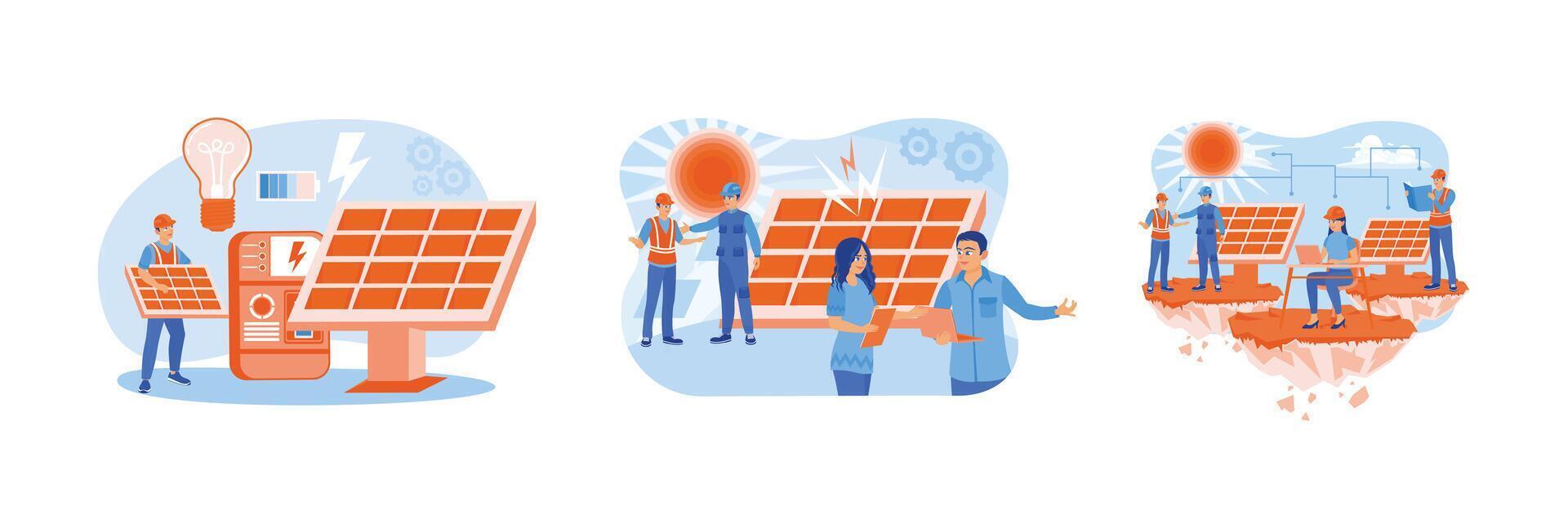 Sustainable industry, using solar panels, solar energy for green industry. vector