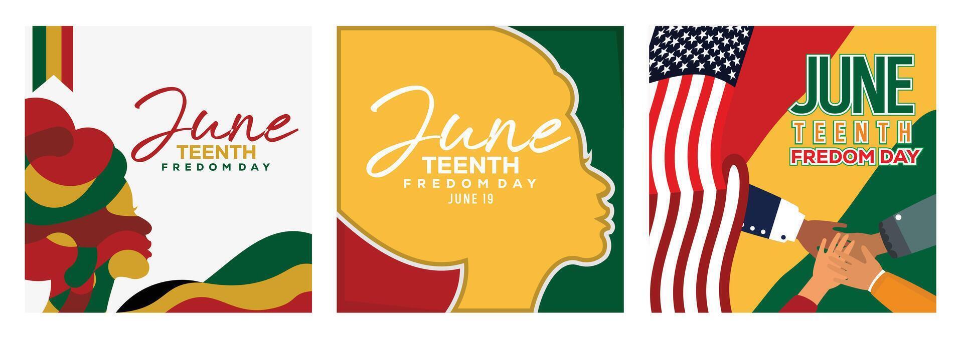 Juneteenth freedom day commemorations with American and Pan-African visual themes. vector