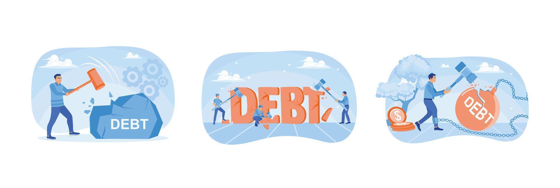 Illustration depicting a businessman trying to resolve a debt burden. vector