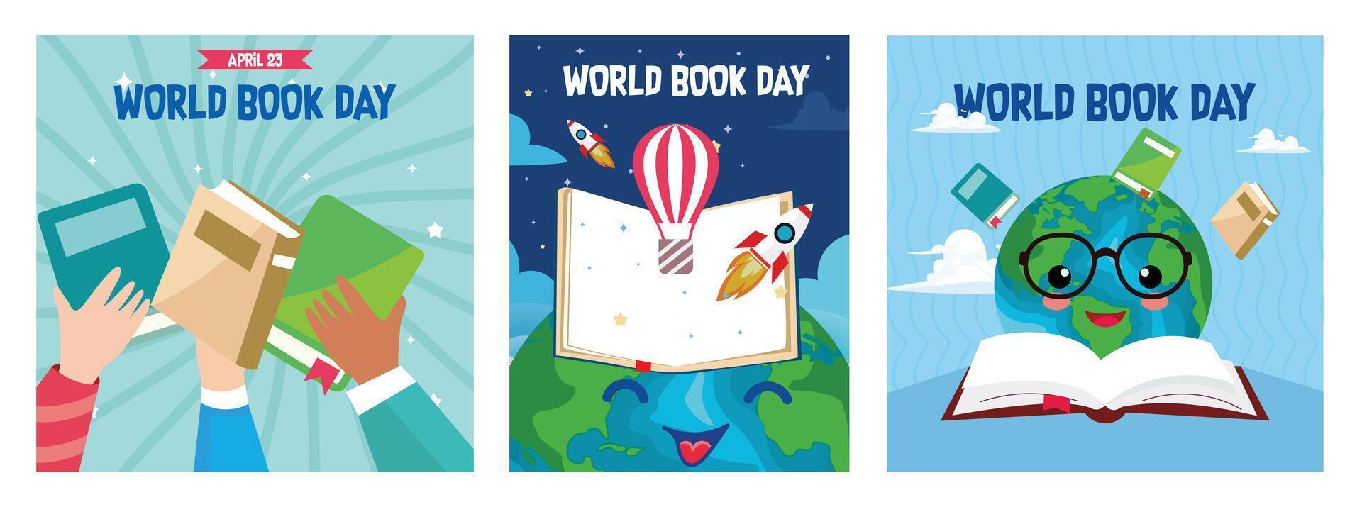 Creative illustrations celebrating World Book Day and the joy of reading. vector