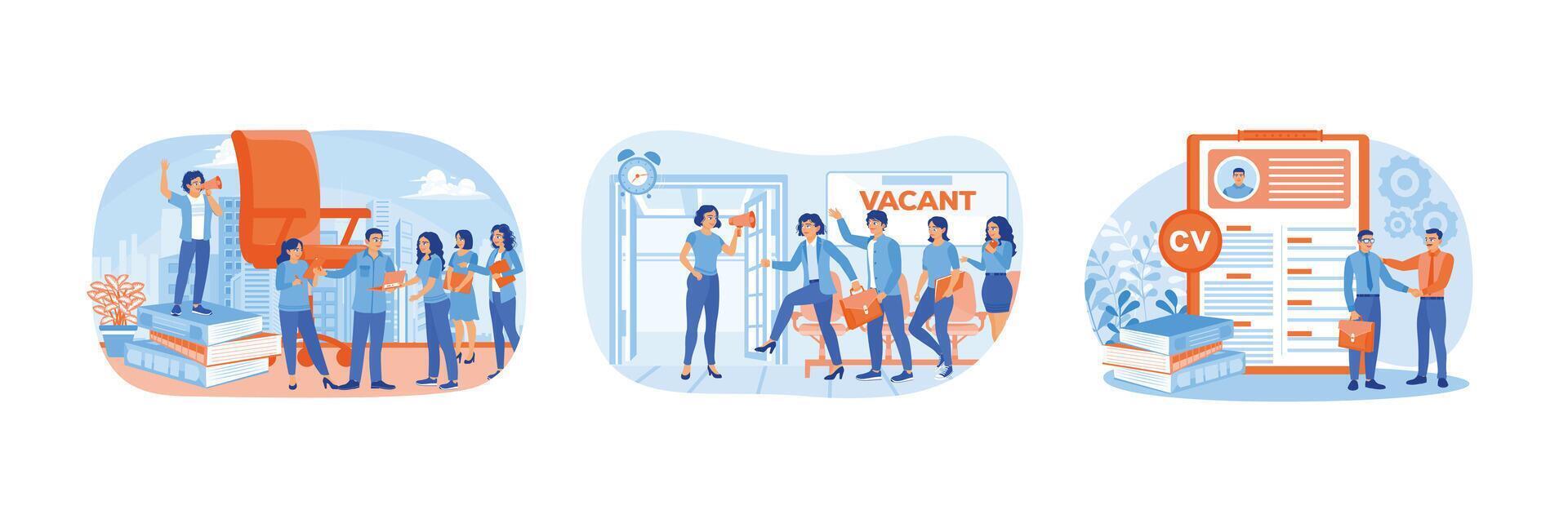 The company recruits new workers, conducts interviews and CV. vector