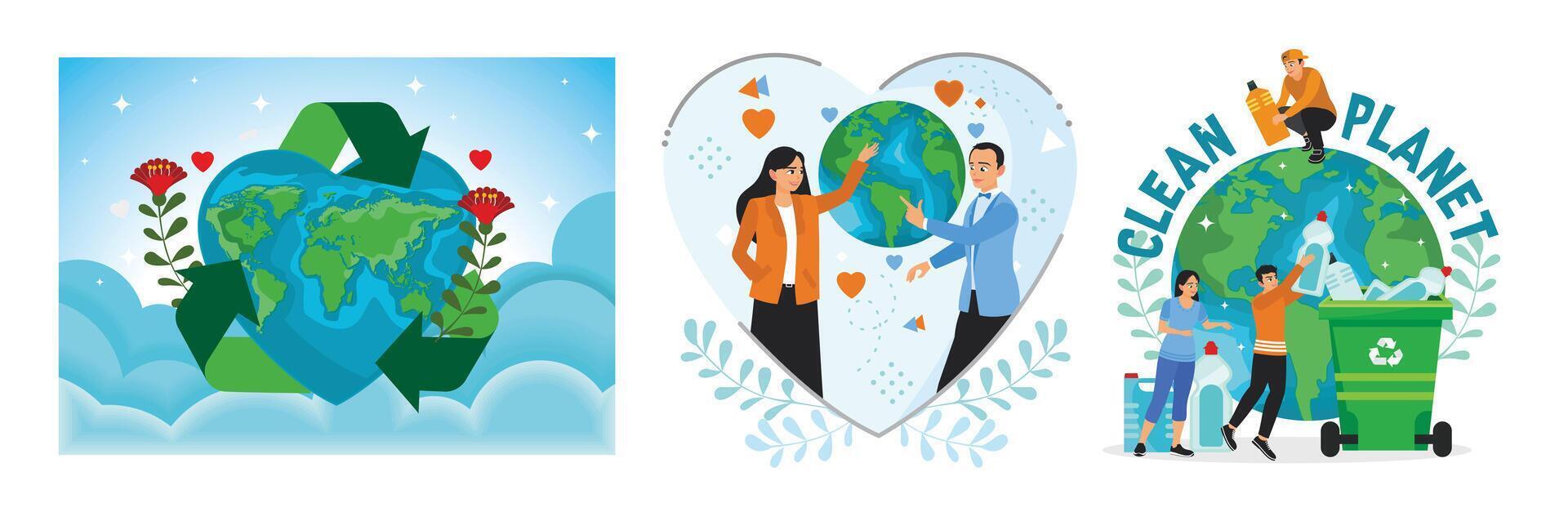 Earth Day illustration depicting human concern for nature and being environmentally friendly. vector