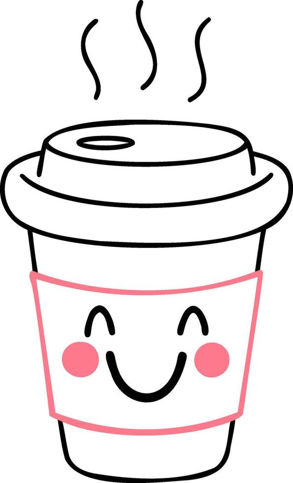 A cute, smiling coffee cup illustration with steam, conveying warmth and a cheerful vibe. vector