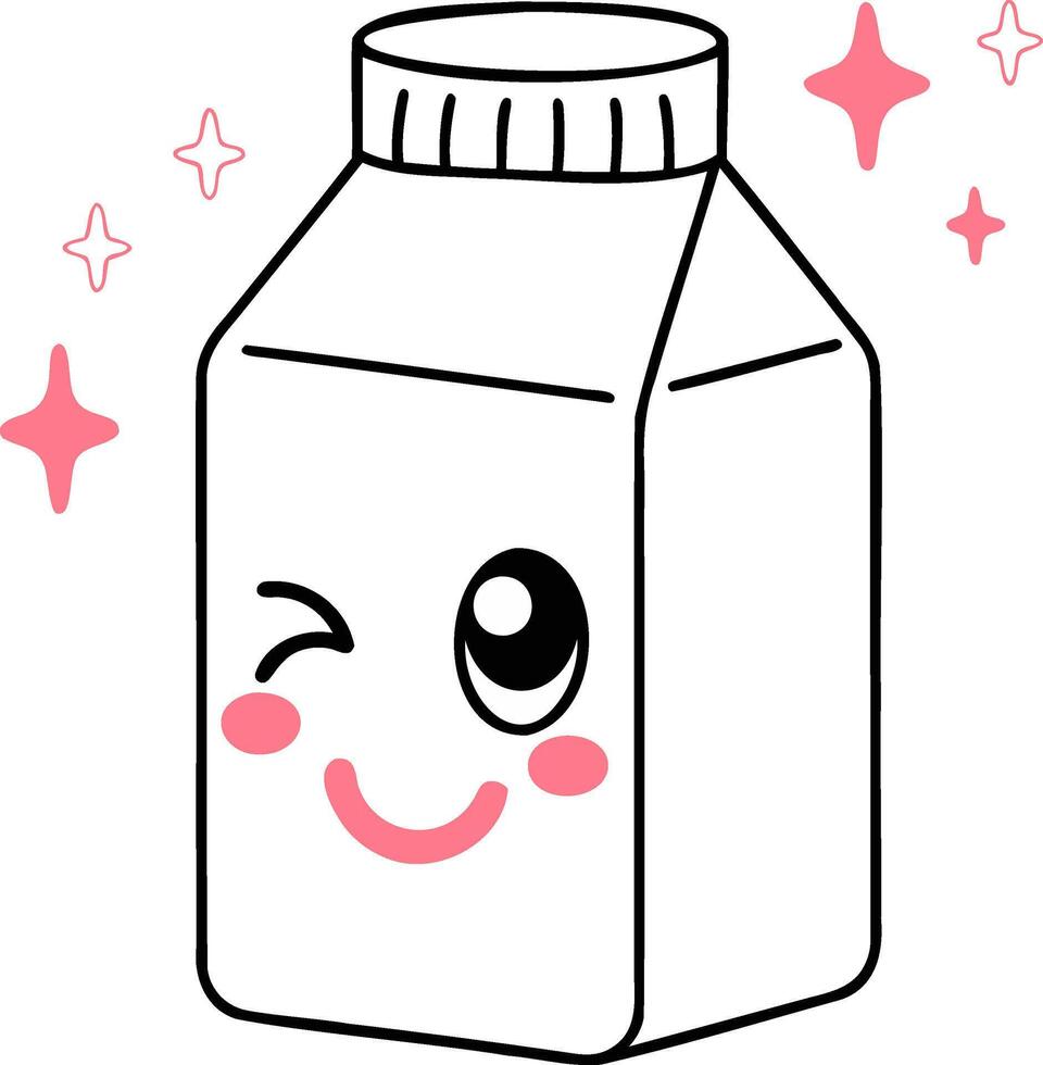 A cute, cartoon-style milk carton with a smiling face and sparkles, conveying a cheerful and playful vibe. vector