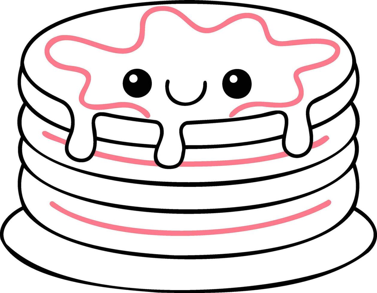 A cute, smiling stack of pancakes with a playful design and dripping syrup, perfect for a fun breakfast theme. vector
