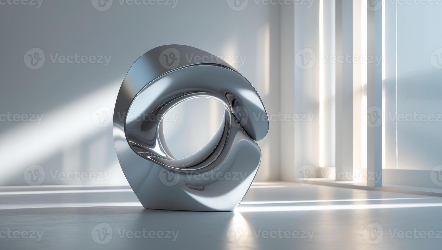 Reflective Abstract Sculpture in Modern Interior. photo