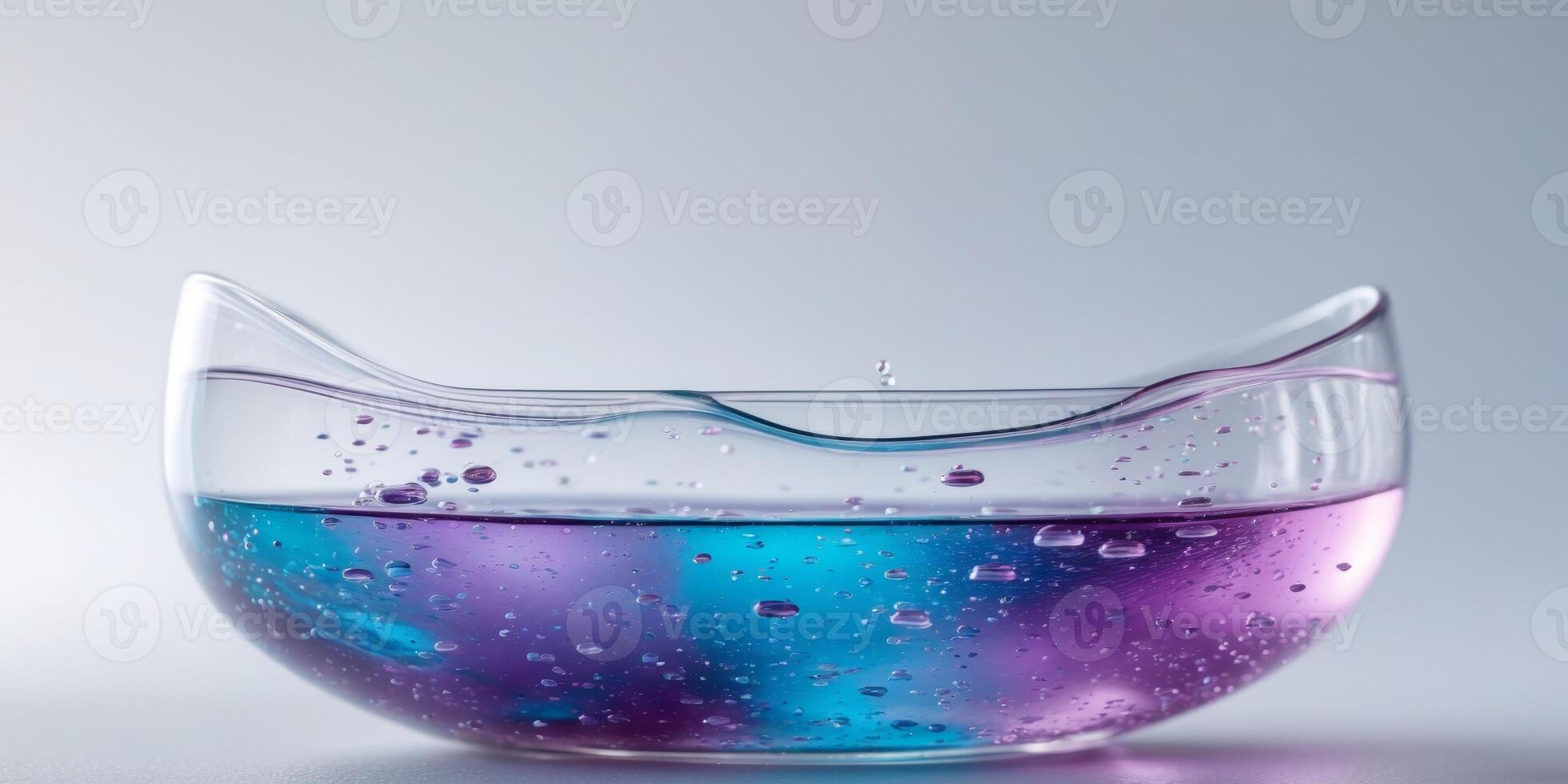 Abstract Blue and Purple Liquid with Bubbles in Glass photo