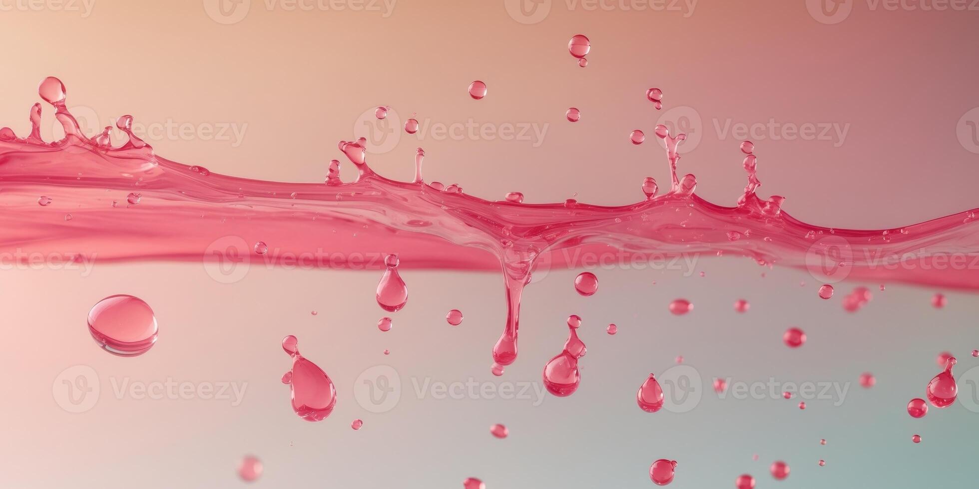 Coral pink liquid splashing and making drops on gradient background photo