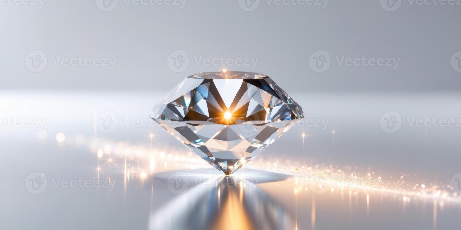 Radiant diamond glowing on a sparkling surface. photo