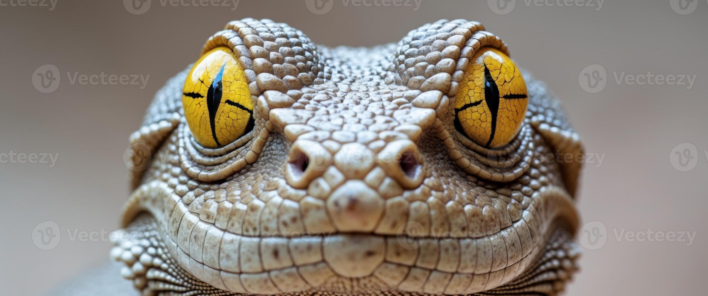 A close up of a lizard's face with yellow eyes photo