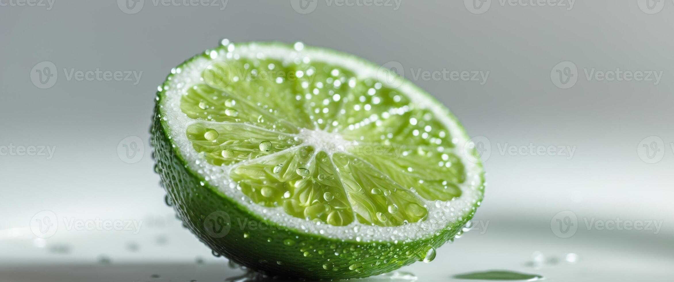 Close Up of a Fresh Lime Wedge with Water Droplets photo