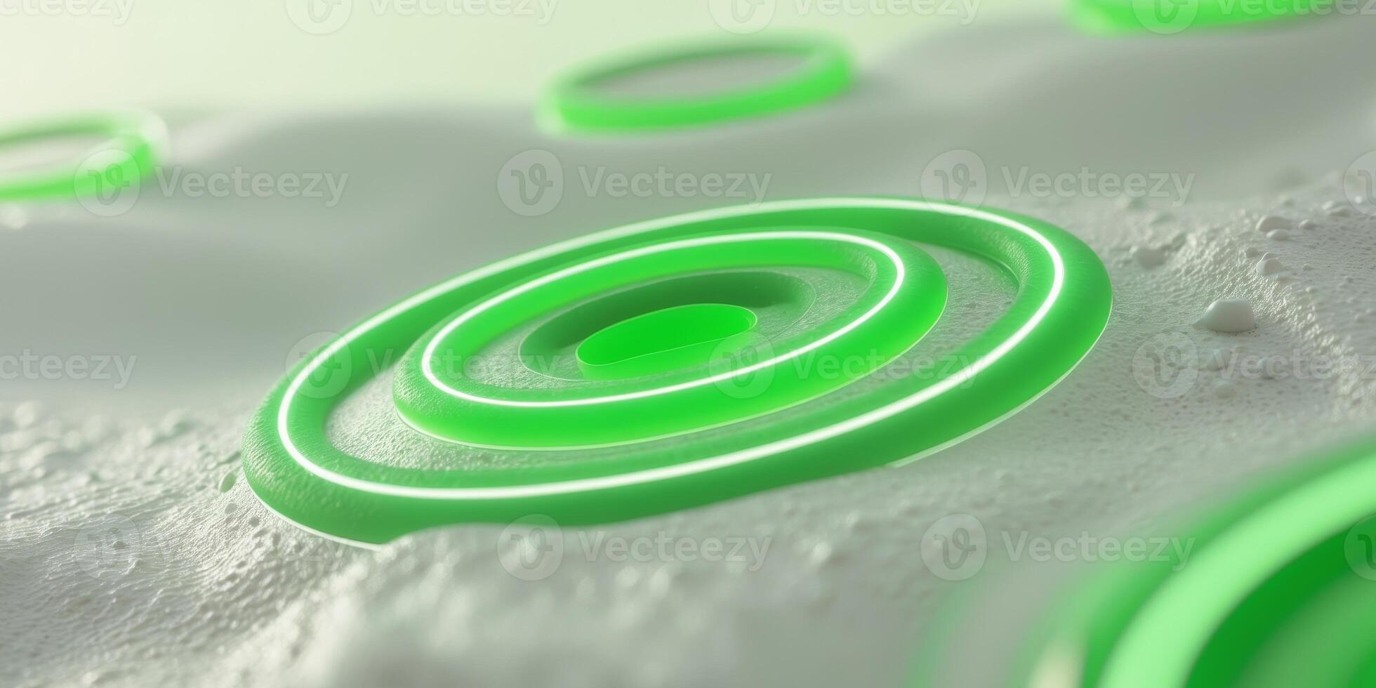 Abstract green glowing concentric circles on textured surface. photo