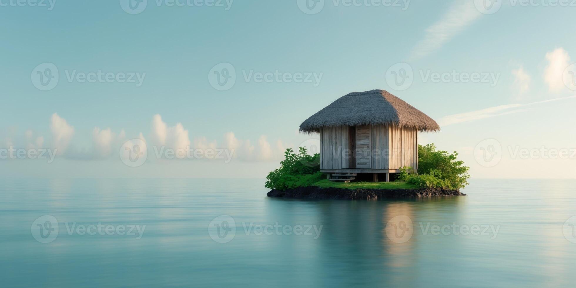 A small hut on a small island in the middle of the ocean photo