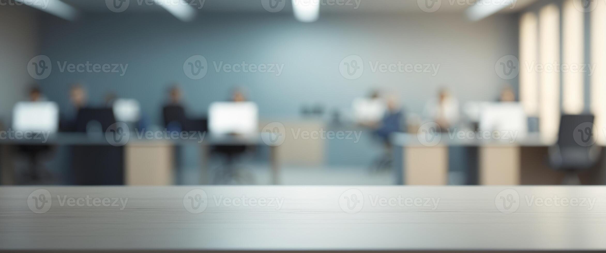 Empty office table with blur office on background. photo