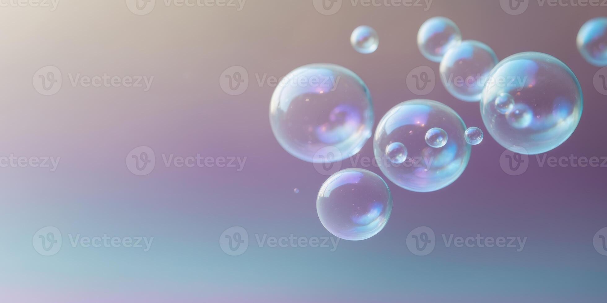 Bubbles on a pastel background near a purple and blue gradient at a close distance. photo