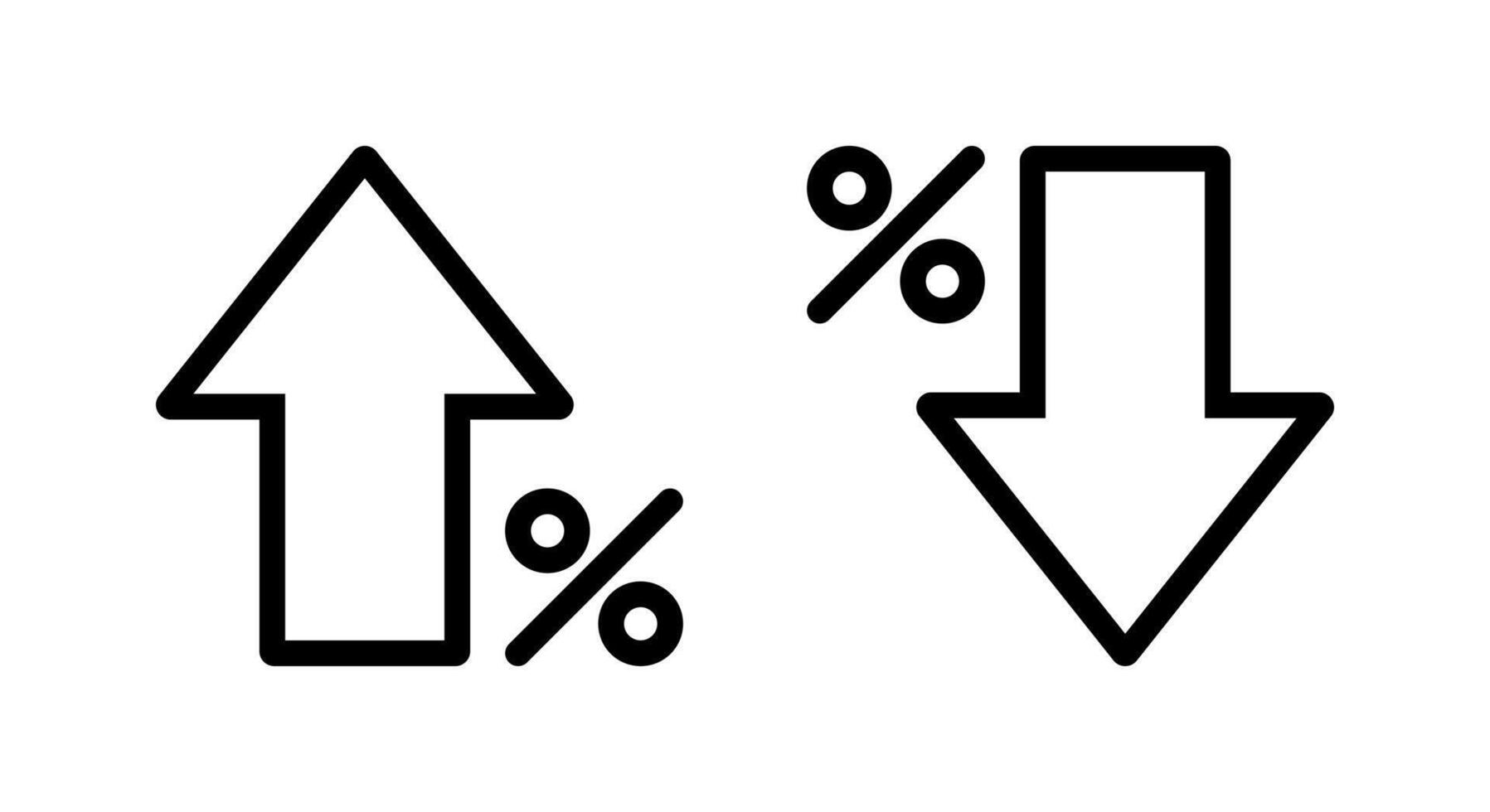 Percent arrow growth and decline outline icon. Percentage up and down sign symbol vector
