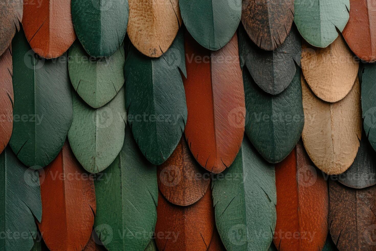 Close up of colorful overlapping feathers texture background photo