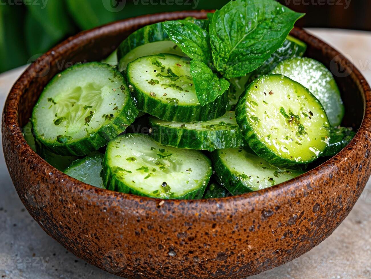 Refreshing cucumber salad with fresh mint photo
