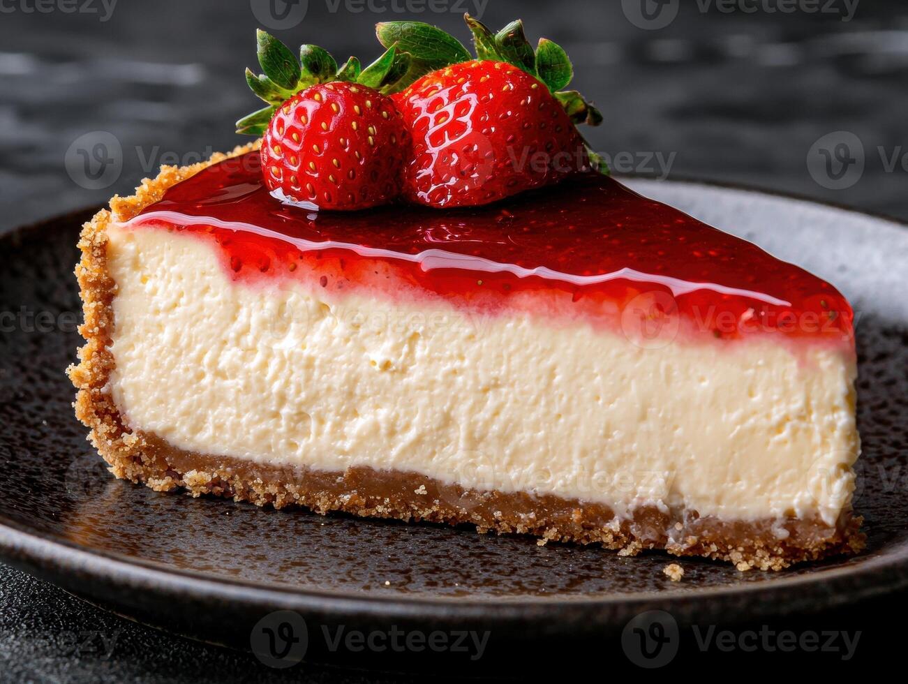 Close up of a slice of strawberry cheesecake photo