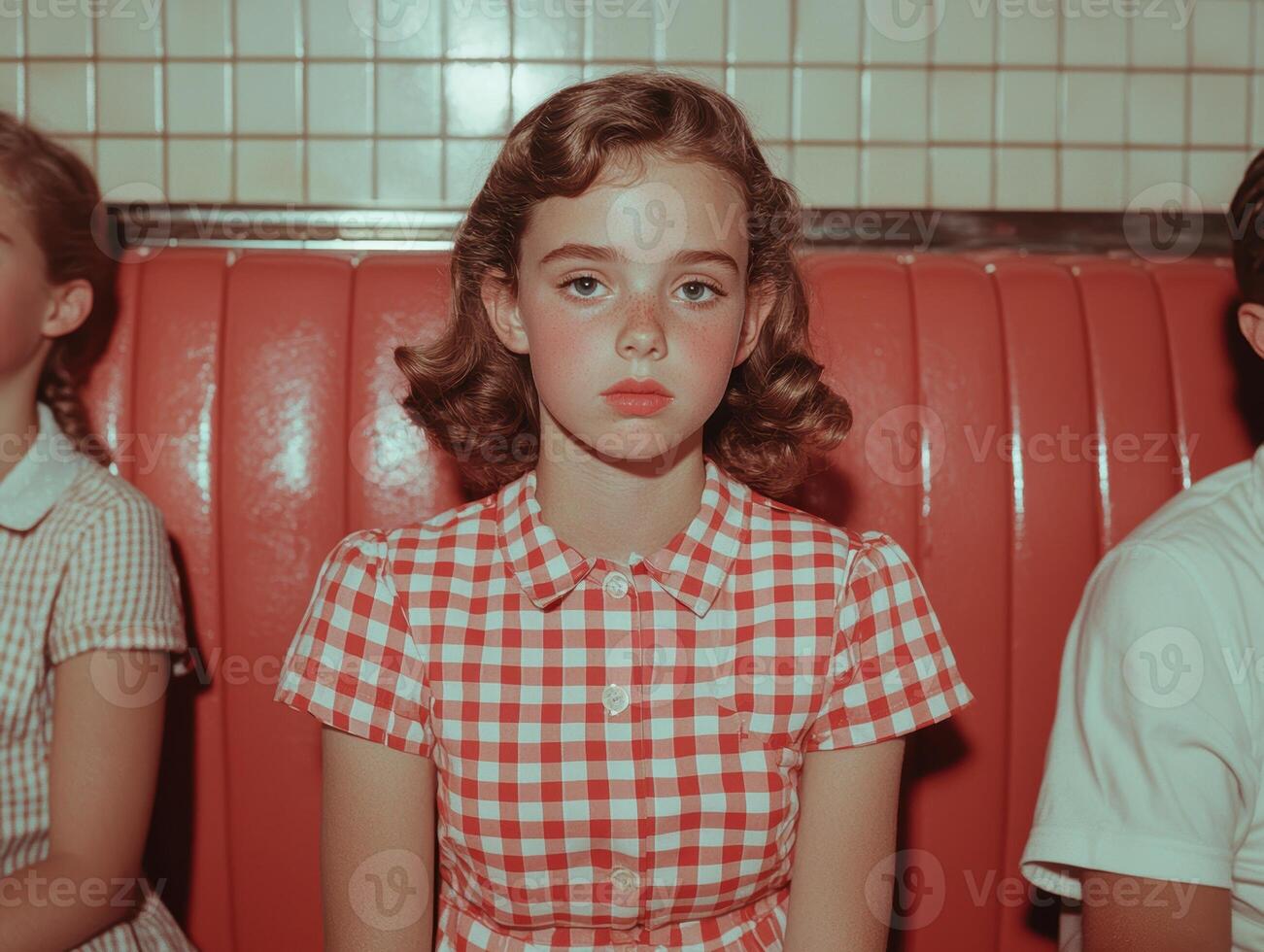 Retro diner girls in checkered dresses photo