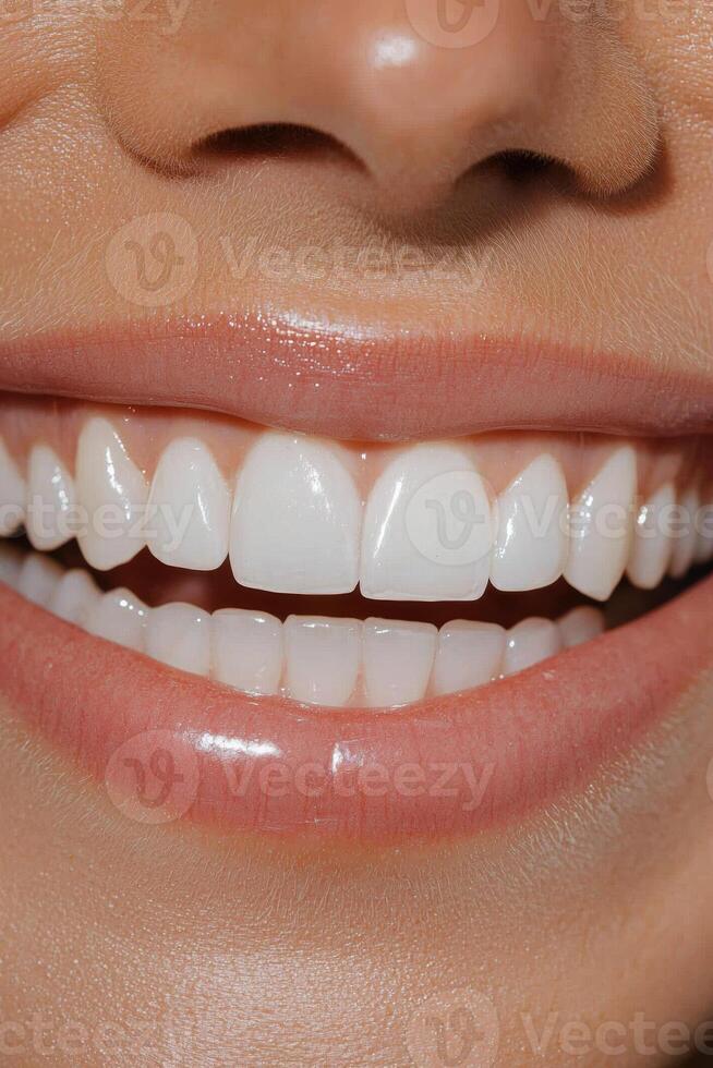 Close up of a persons smile showing healthy white teeth photo