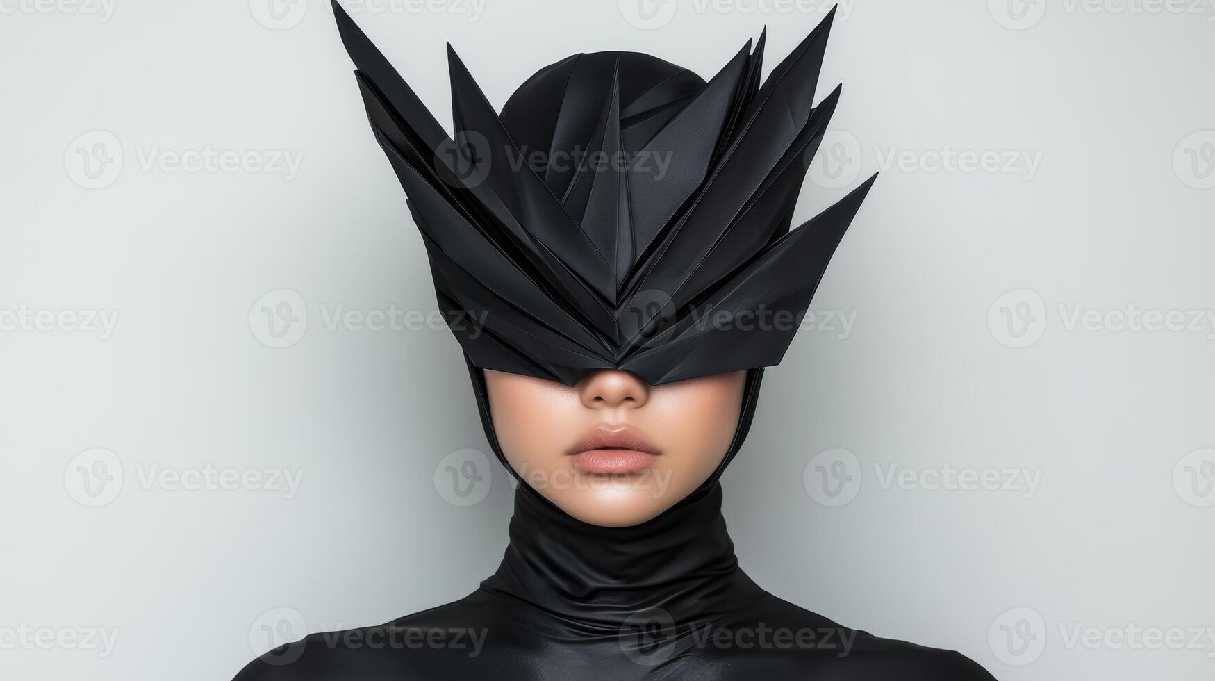 Woman in futuristic black mask and bodysuit photo