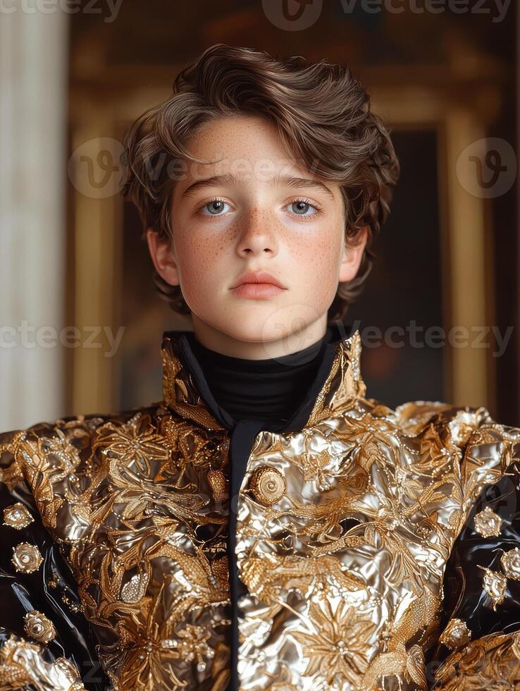 Portrait of a young boy in a gold embroidered jacket photo