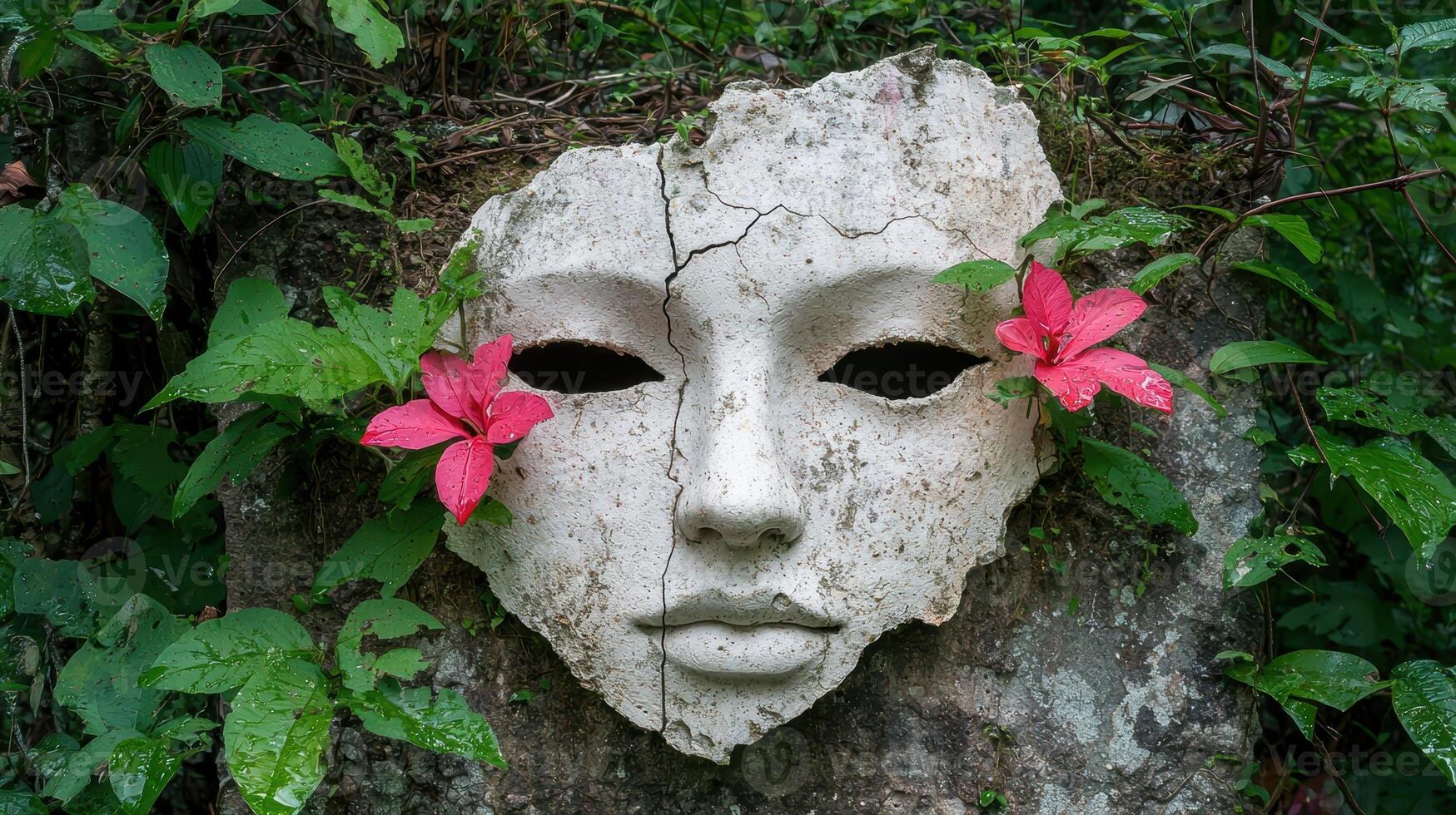 Broken mask in the jungle photo