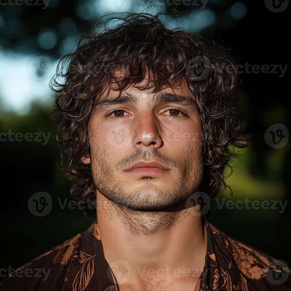 Portrait of a handsome man with curly hair photo