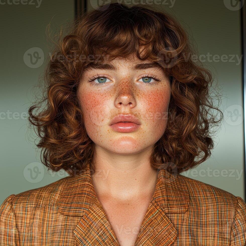 Portrait of a young woman with curly hair. photo