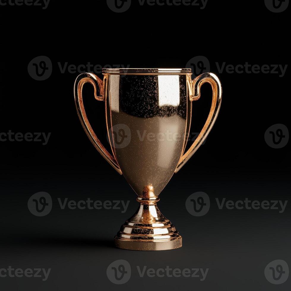 Golden trophy on black background photo
