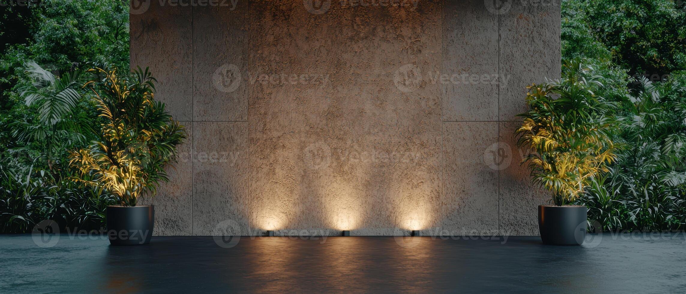 Empty space with plants and lights for product display photo