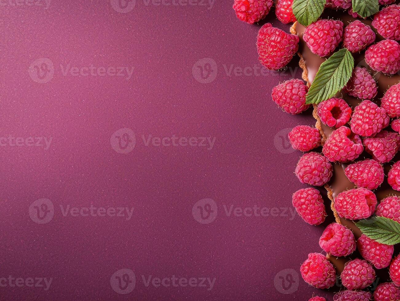 Chocolate raspberry tart on purple background photo
