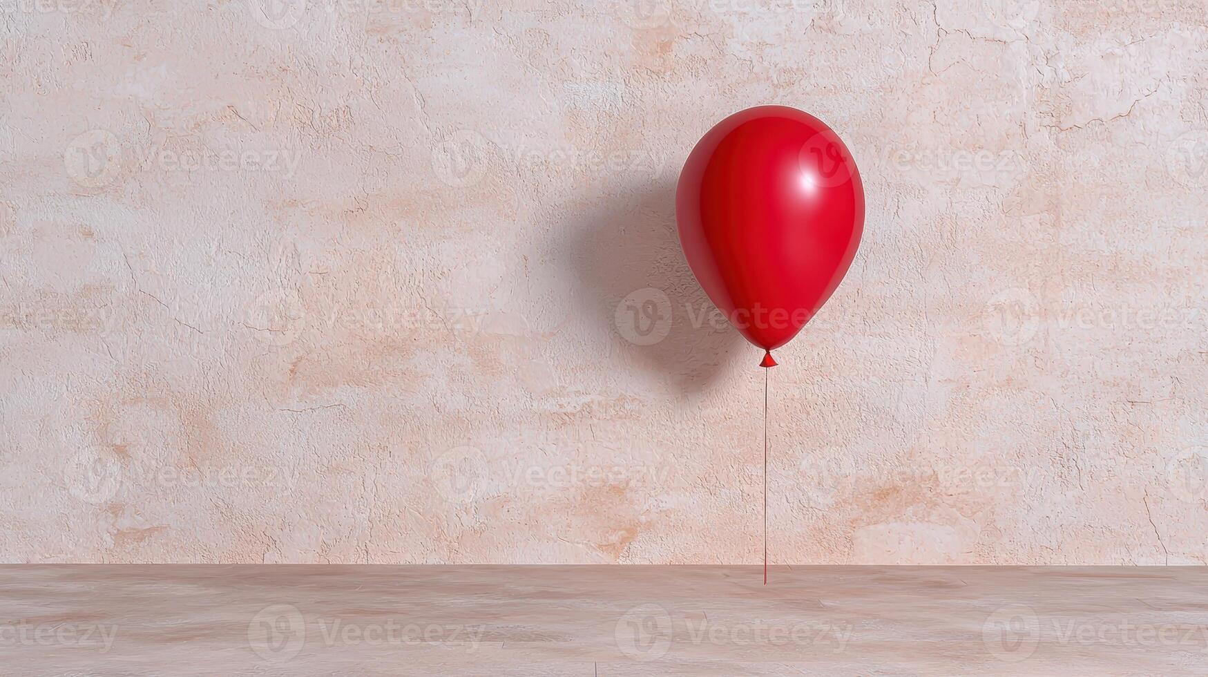 Single red balloon floating in an empty room photo