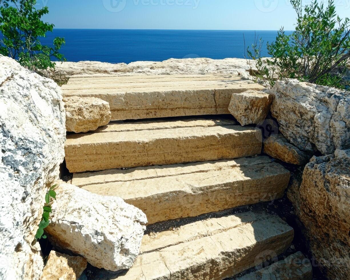 Stone steps leading to the ocean photo