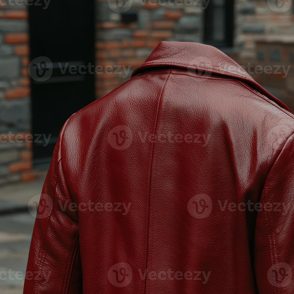 Red leather jacket back view photo