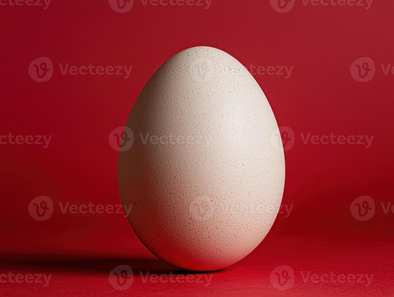 Single white egg on red background photo