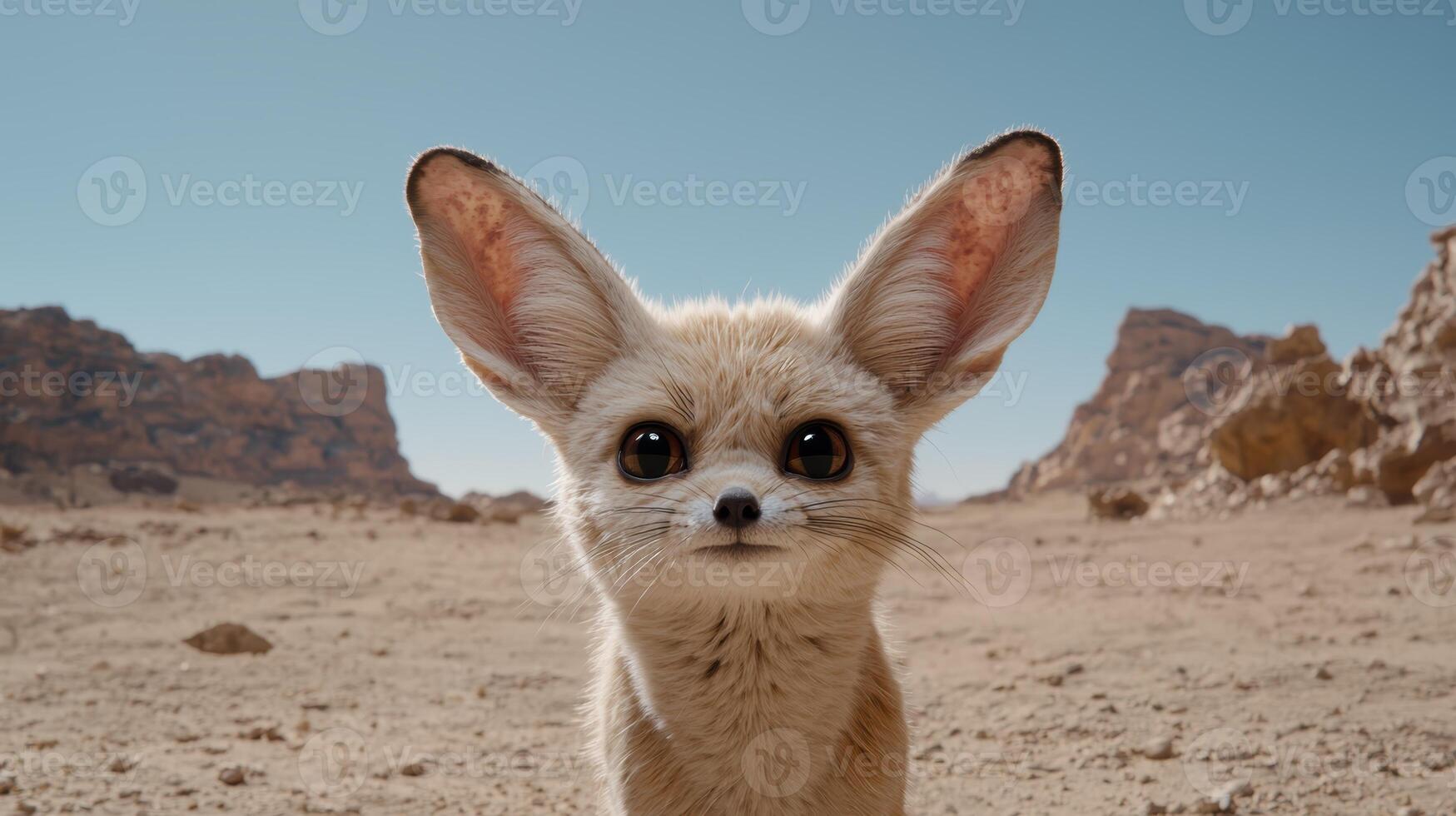 Cute fennec fox in the desert photo