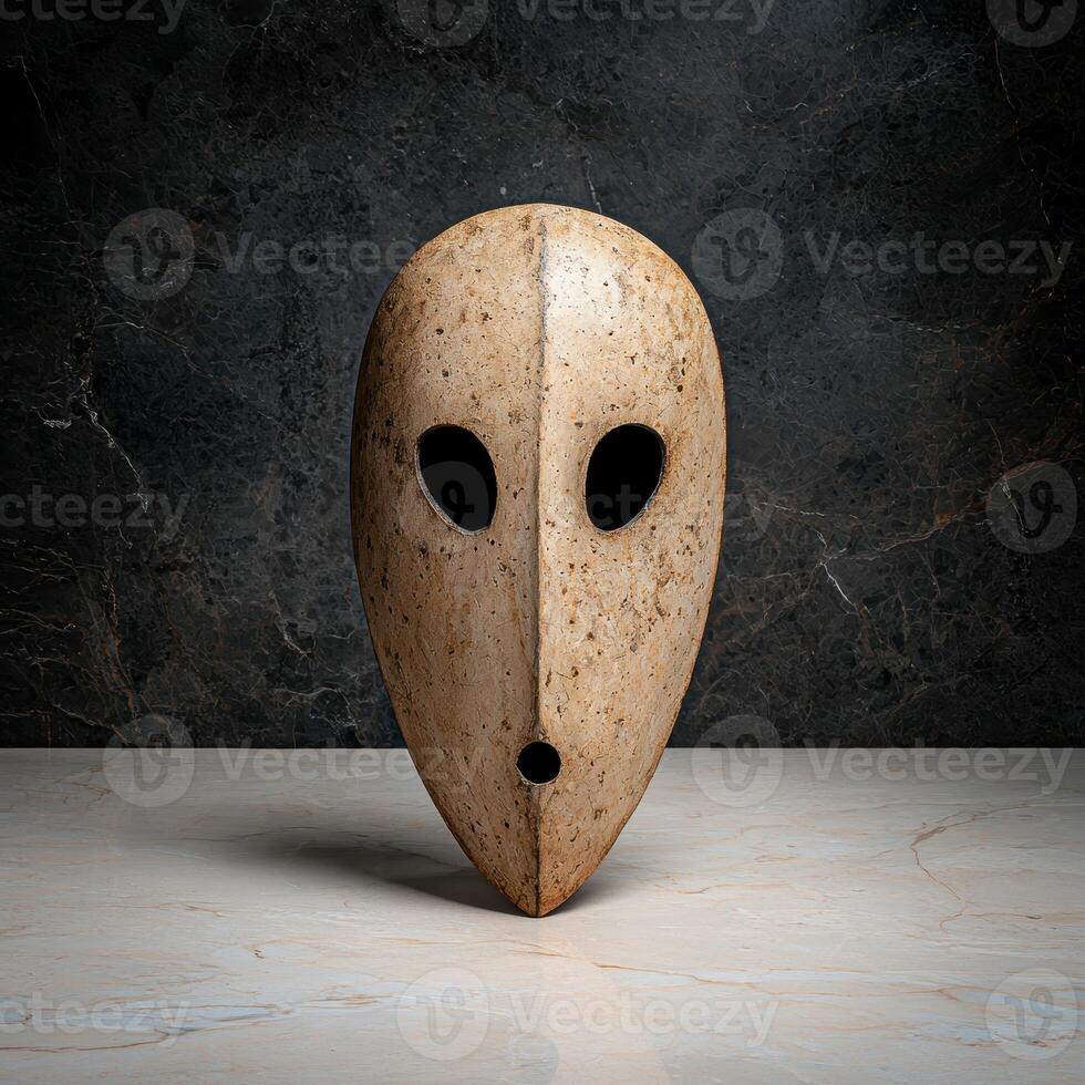 Abstract wooden mask on marble surface photo