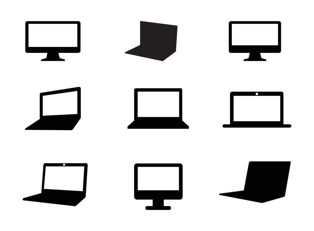 Laptop icons set. Laptop different style. collection Laptops or notebook computer. Flat and line icon . vector