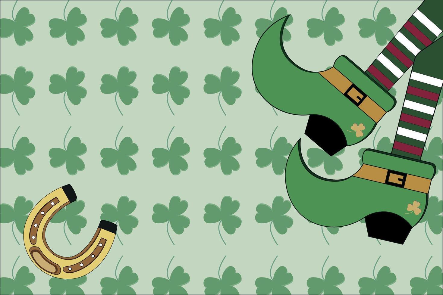 Fun design of shamrocks with horseshoe and leprechaun legs vector