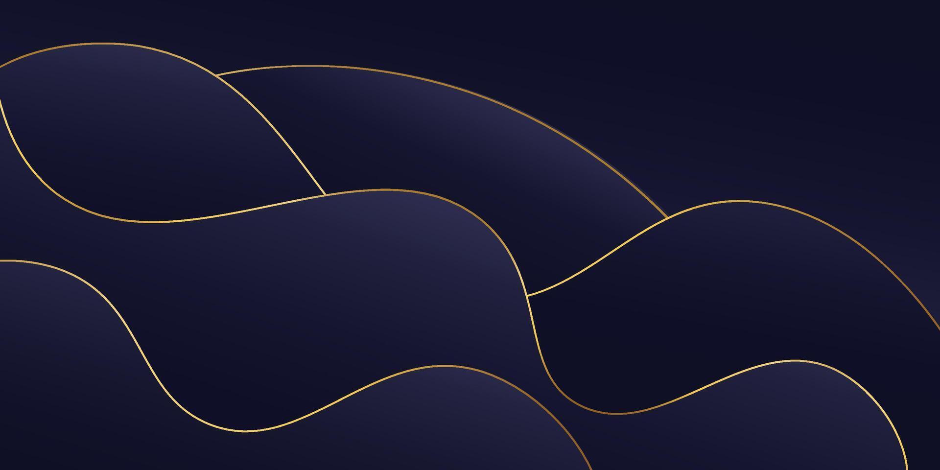 Dark blue geometric business banner design. Creative banner design with wave shape and gold lines as template. Simple horizontal banner. Eps10 vector