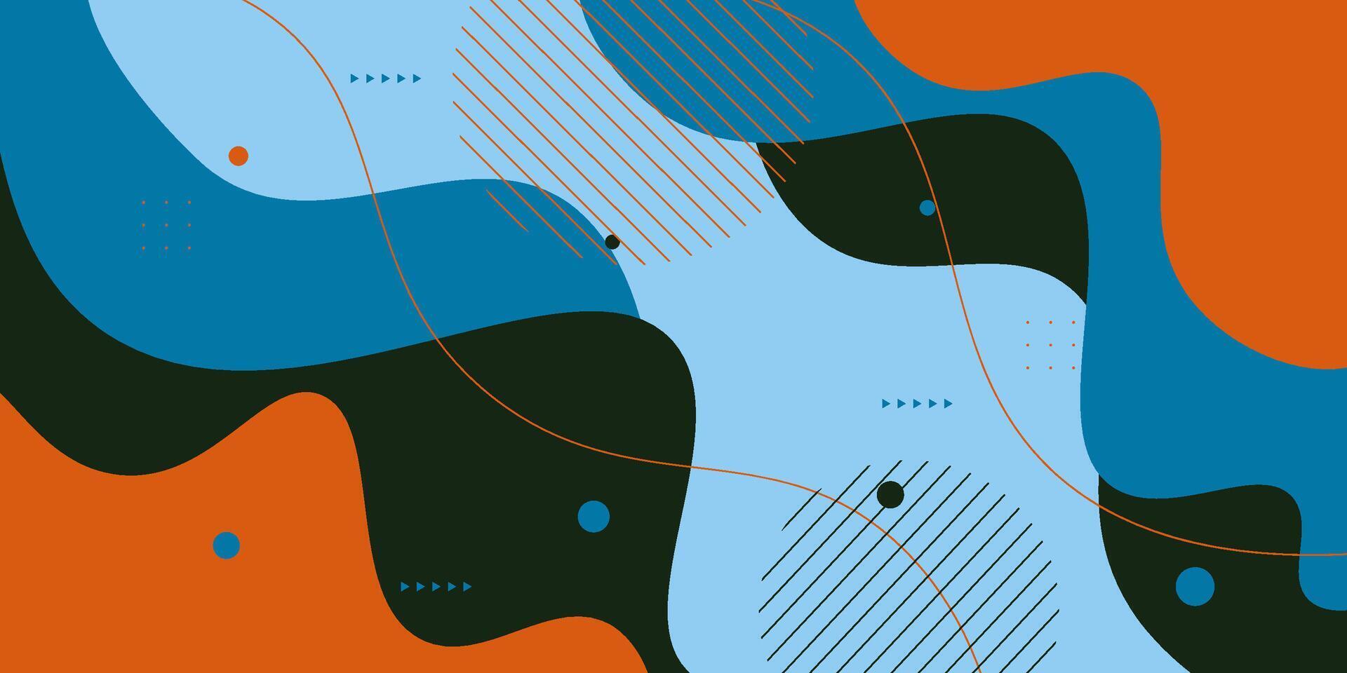 Blue and orange geometric business banner design. Creative banner design with wave and line shape as template. Simple design on horizontal banner. vector